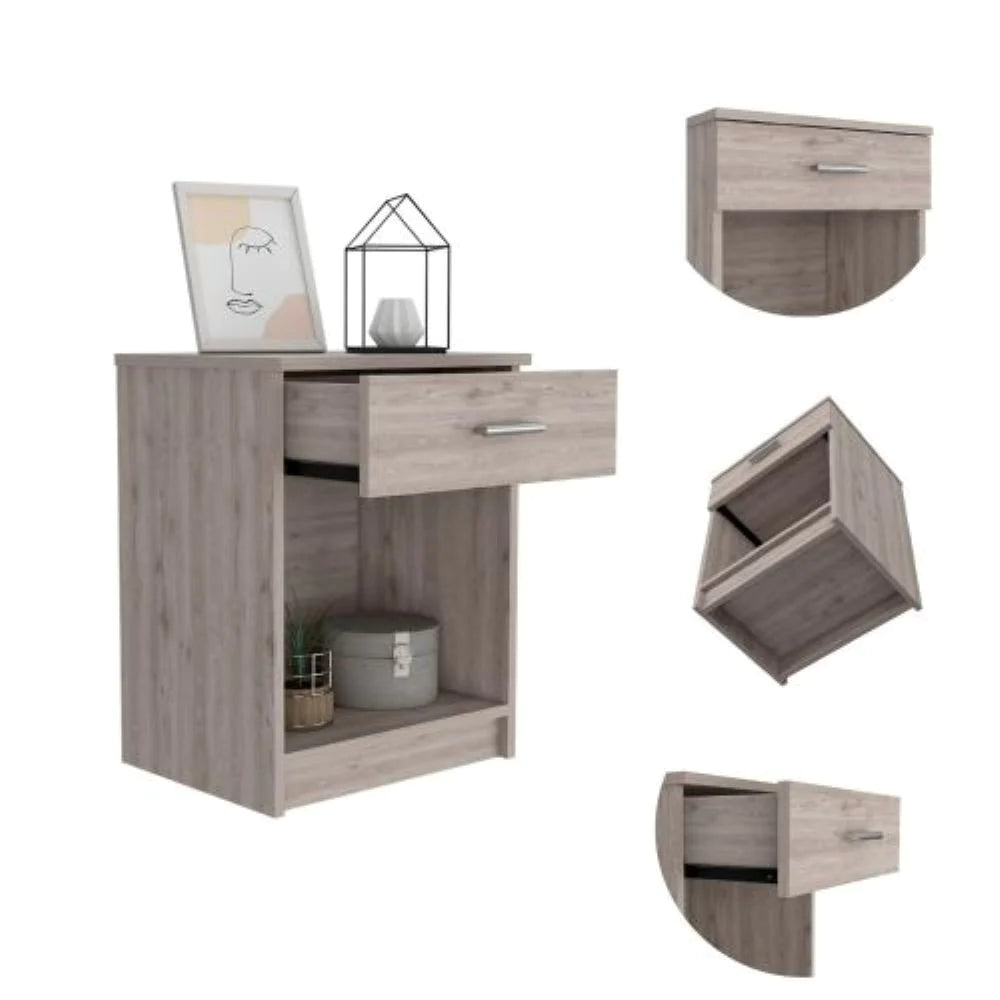 Nightstand Coco, Single Drawer, Lower Shelf, Light Gray Finish