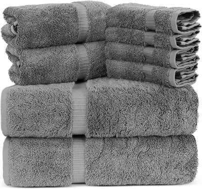 Premium Turkish Cotton Super Soft and Absorbent Towels (8-Piece Towel Set, Gray)