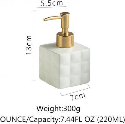 Hand Soap Dispenser Dish Cube Soap Dispenser Countertop 7.44 FL OZ. /220 ML Hand Lotion Pump Bottle Ceramic Lotion Container Liquid Hand Soap Jar Shower Dispenser Kitchen Bathroom Décor (White)