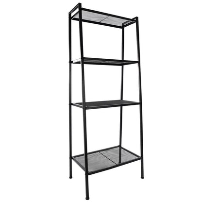 4 Tier Metal Leaning Ladder Shelf Bookcase Bookshelf Storage Shelves Unit Black