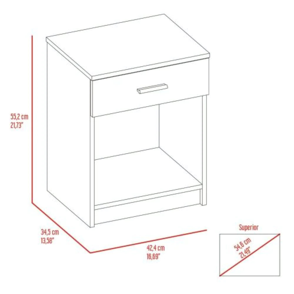 Nightstand Coco, Single Drawer, Lower Shelf, Light Gray Finish