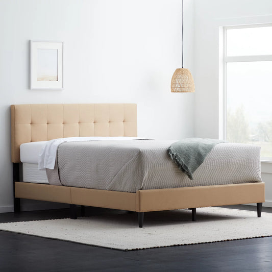 Gresham Tufted Upholstered Bed, Queen, Beige (Box Spring Required)