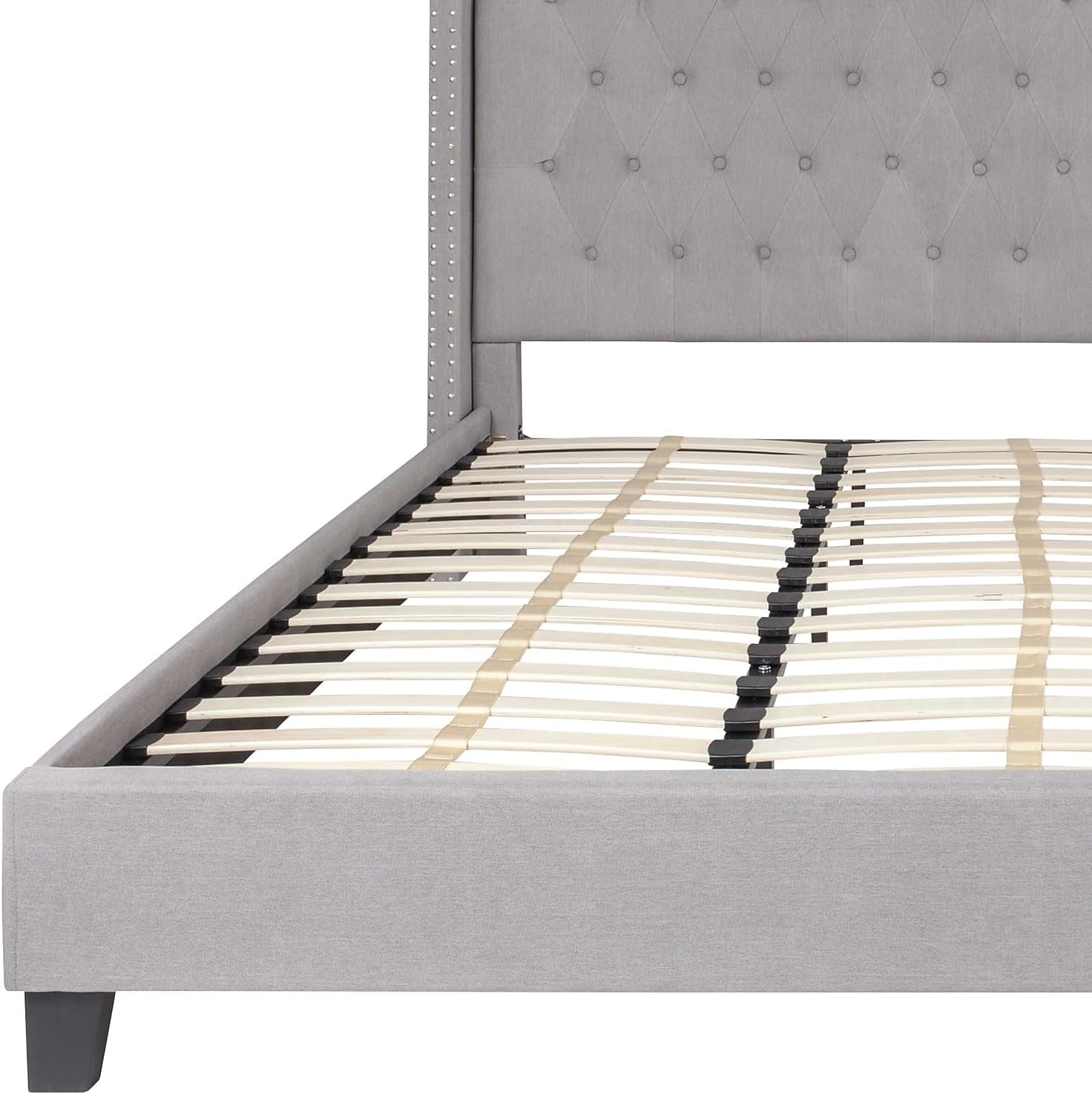 Riverdale King Size Tufted Upholstered Platform Bed in Light Gray Fabric