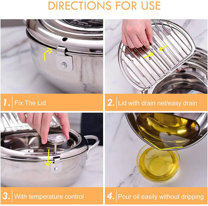 Japanese Deep Frying Pot with a Thermometer and Lid