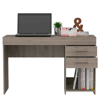 Computer Desk Limestone, Two Drawers, Light Gray Finish