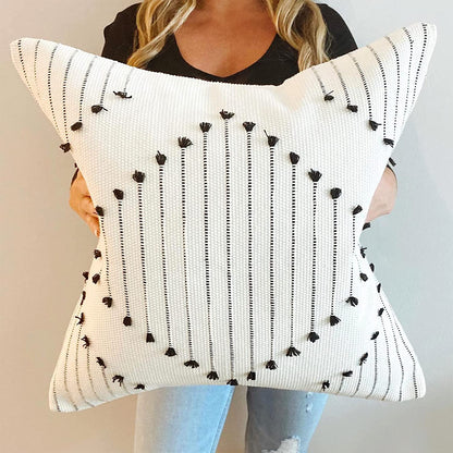 Boho Throw Pillow Covers, Black and Cream White, Set of 2 Modern Farmhouse Accent Home Decor, Neutral Woven Decorative Pillow Covers for Couch/Bed