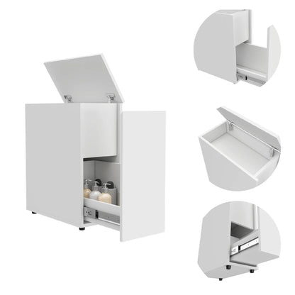 Bathroom Storage Cabinet Raplex, Liftable Top, One Drawer, White Finish