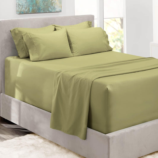 Extra Deep Pocket Queen Sheets Sets - Fits Mattress 18-24 Inches Deep - Extra Deep Pocket Sheets - 6 Piece Queen Size Sheets - Queen Sheets Deep Pocket - Sage Sheets