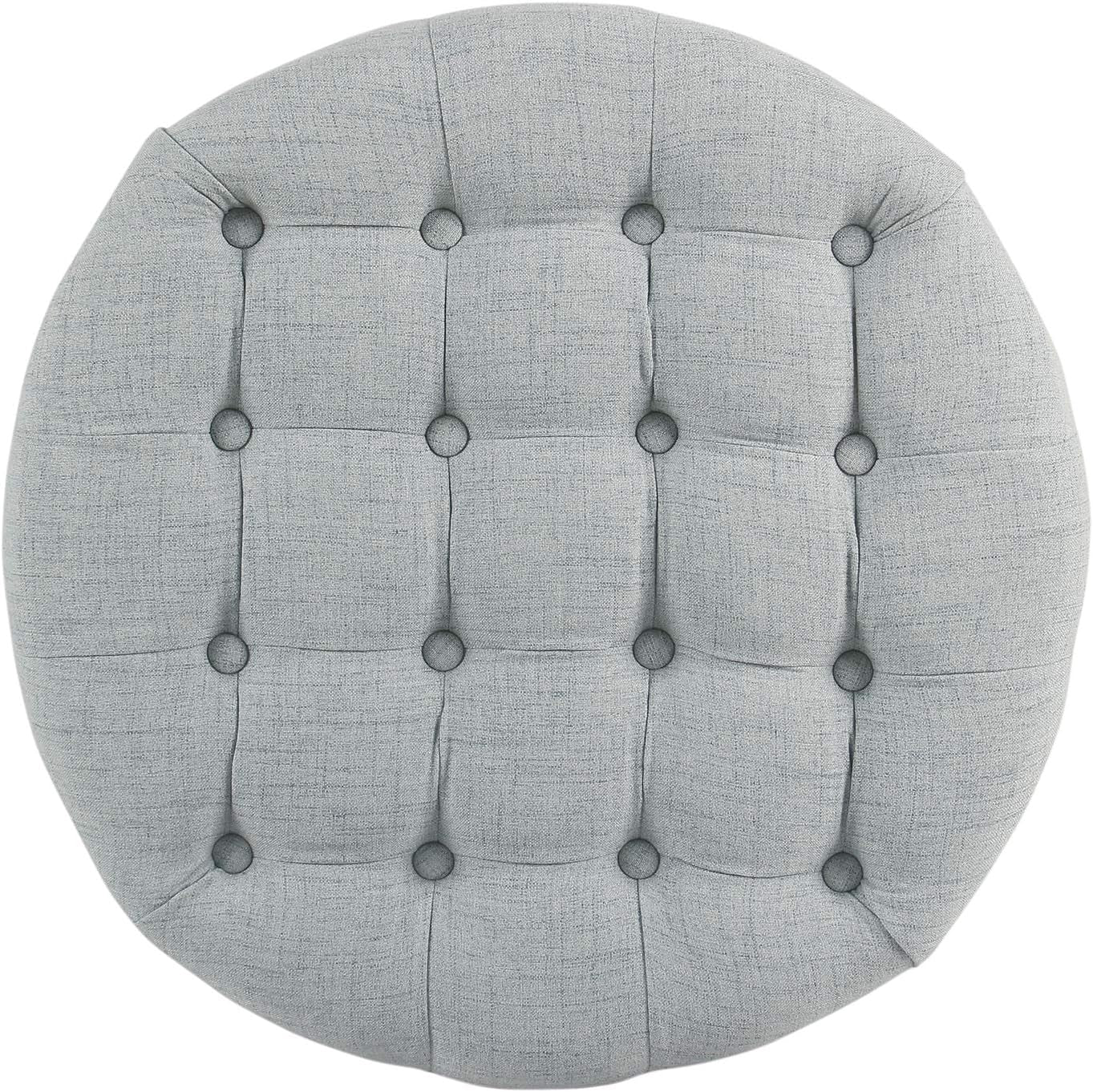 Home Decor | Large Button Tufted Woven round Storage Ottoman | Ottoman with Storage for Living Room & Bedroom (Light Blue)