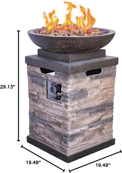 Manufacturing 63172 Newcastle Propane Firebowl Column Realistic Look Firepit Heater Lava Rock 40,000 BTU Outdoor Gas Fire Pit 20 Lb, Pack of 1, Natural Stone