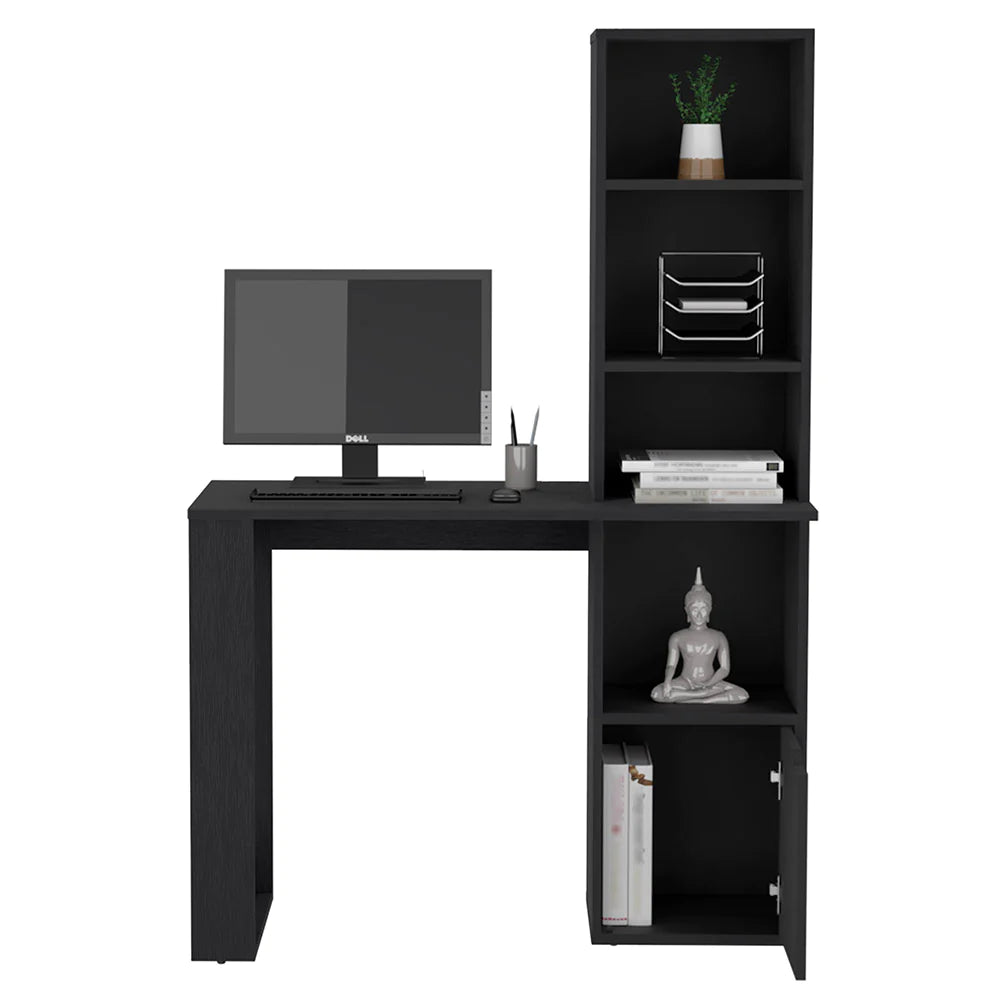 Office Desk Aragon with Four-Tier Bookcase and Lower Cabinet, Black Wengue Finish