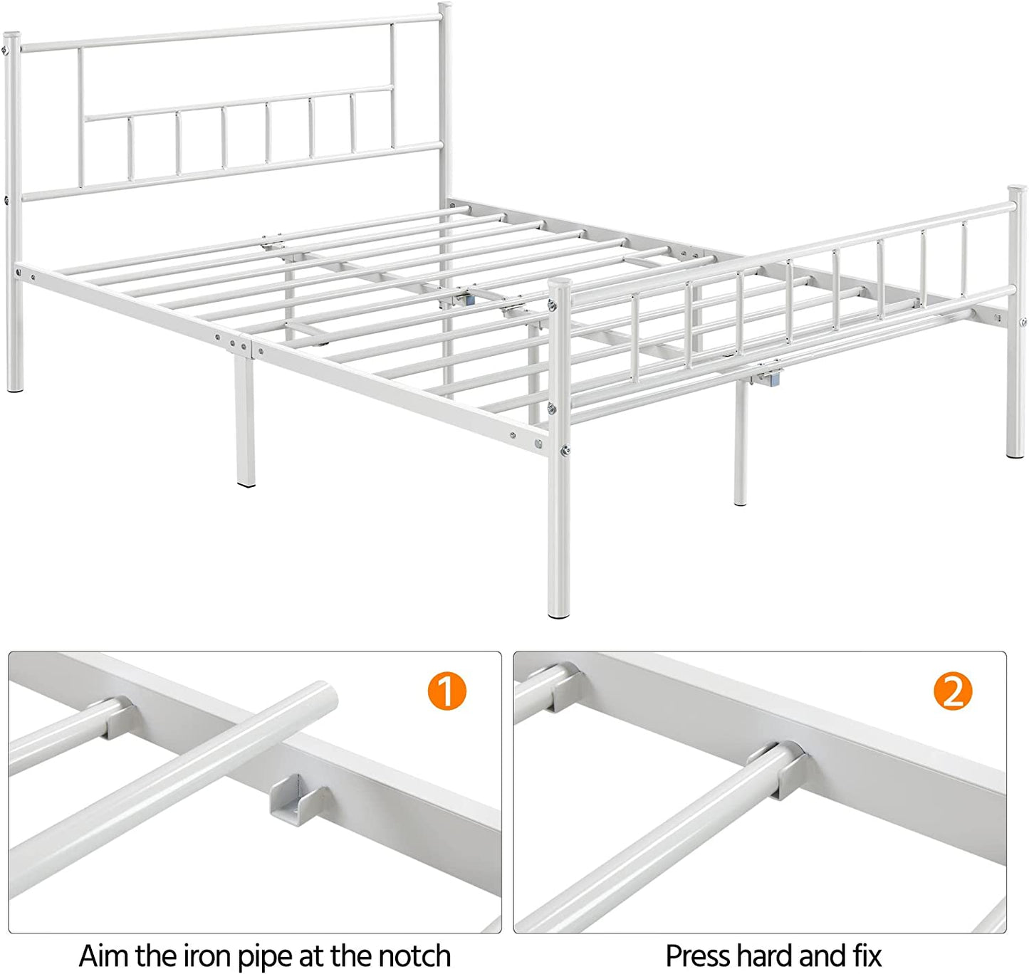 13 Inch Full Size Metal Bed Frame with Headboard and Footboard Platform Bed Frame with Storage No Box Spring Needed Mattress Foundation for Adult White