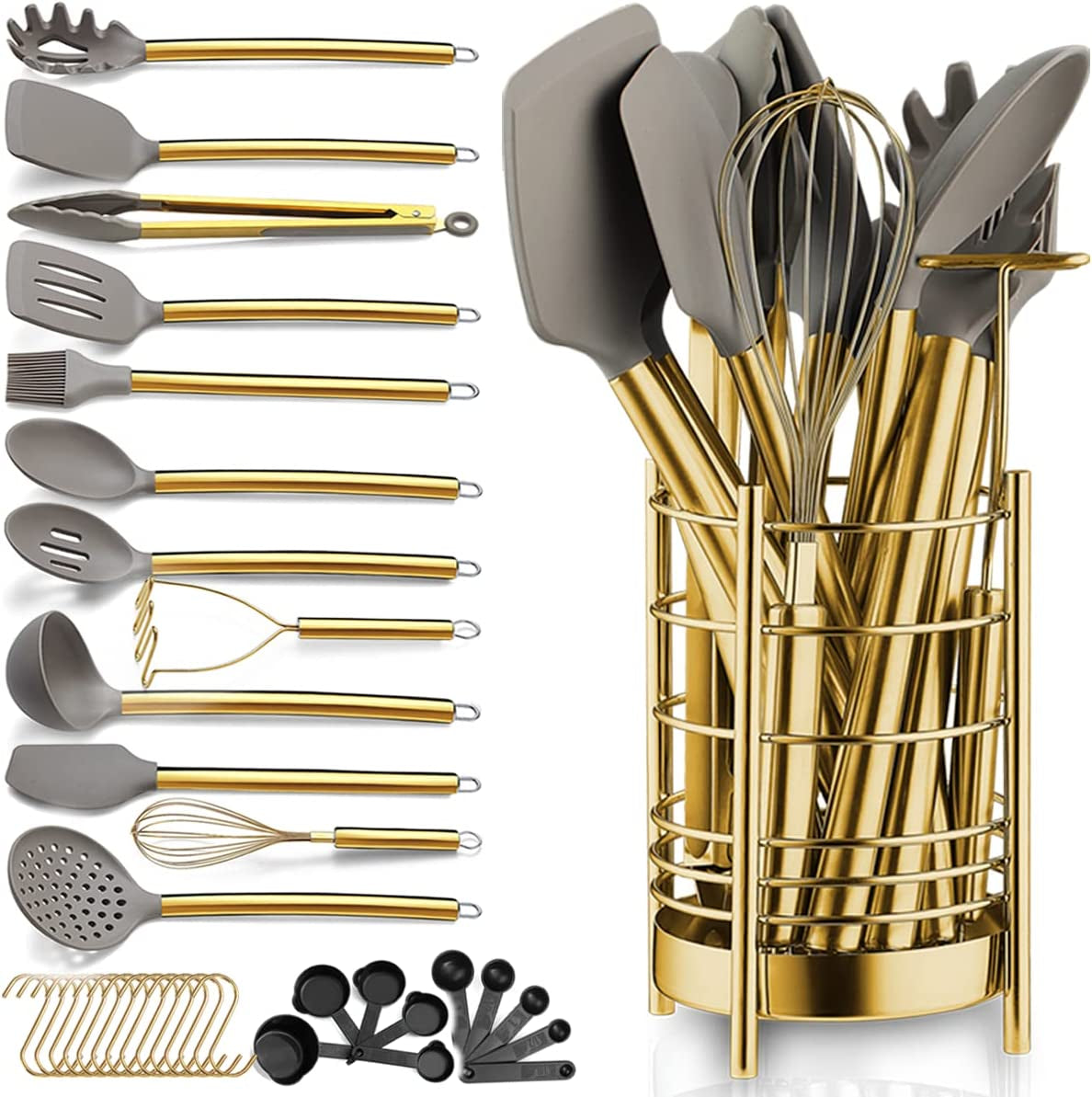 Gold Kitchen Utensils Set, 38 Pieces Non-Stick Silicone Cooking Utensils Set, Ki