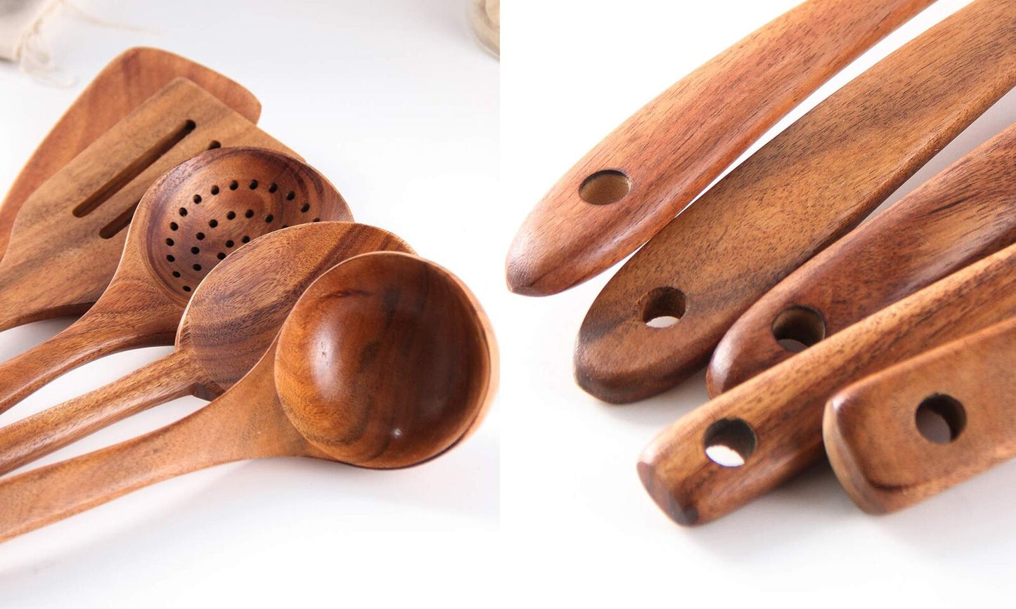 Wooden Spoons for Cooking, Tmkit Cooking Utensils Set of 6 Natural Teak Woode...