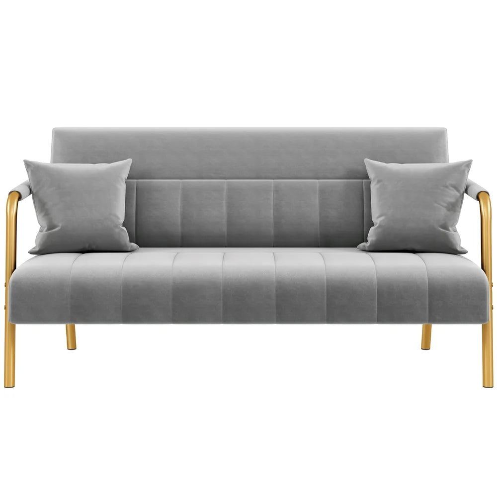 56.6'' W Modern Upholstered Sofa Couch with 2 Pillows,Light Gray