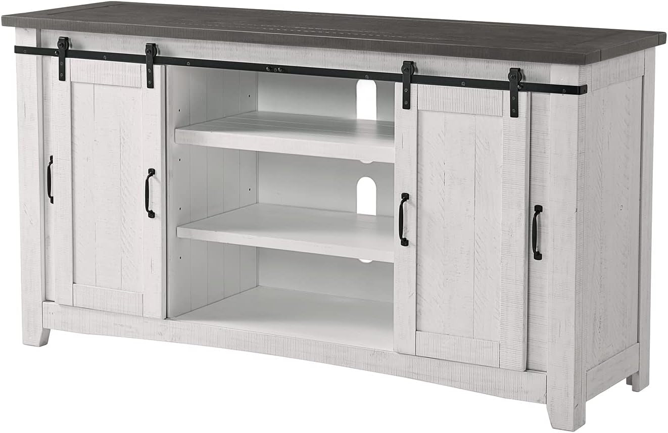 Hampton TV Stand, White Stain with Grey Stain Top