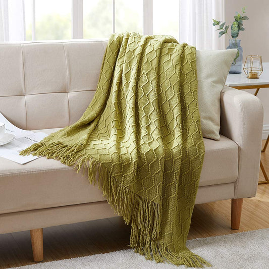 Throw Blanket Textured Solid Soft Sofa Throw Couch Cover Knitted Decorative Blanket, 50" X 60" Olive Green