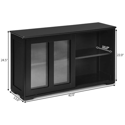 Stackable Buffet Cabinet, Kitchen Storage Cabinet with Sliding Tempered Glass Doors, Small Sideboard for Kitchen, Dining Room or Living Room, Black