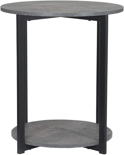 Wooden Side End Table with Storage Shelf | Slate Faux Concrete, Grey