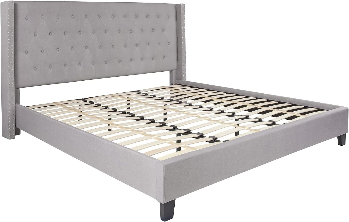 Riverdale King Size Tufted Upholstered Platform Bed in Light Gray Fabric