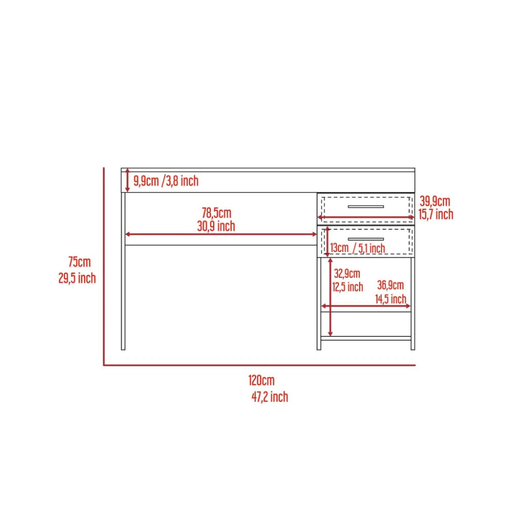 Computer Desk Limestone, Two Drawers, Light Gray Finish