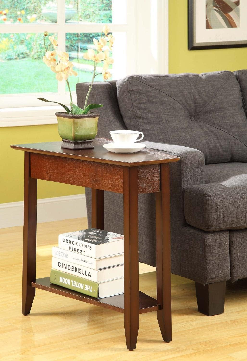 American Heritage Wedge End Table with Shelf, 24"L X 16"W X 24"H, Espresso