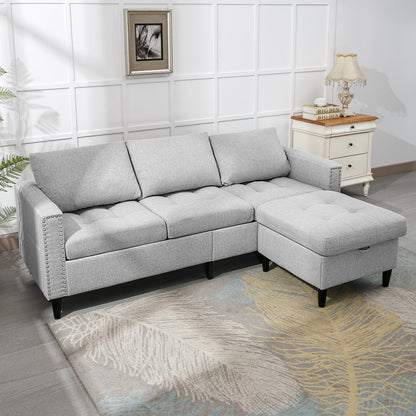 Reversible Sectional Couch Set 3 Seat, L Shaped Modular Sleeper Sofa Bed with Flexible Storage Ottoman Chaise, Modern Sofa Couches for Living Room/Apartment/Office - Light Grey