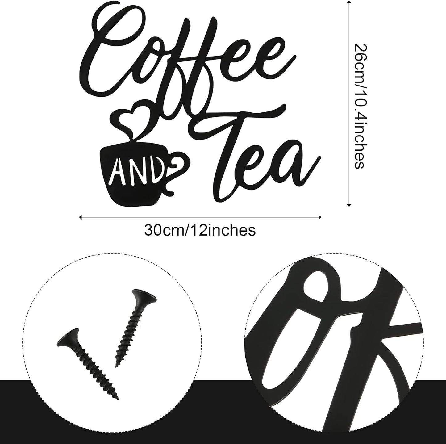 Coffee Sign Coffee and Tea Bar Sign Metal Hanging Wall Art Sign 12 X 10.2 Inch Black Coffee Cup Wall Decor Coffee Bar Letter Sign for Cafe Farmhouse Kitchen (Coffee Tea)