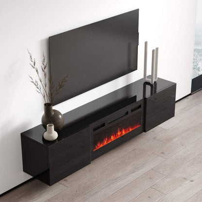 Cali BL-EF Floating Fireplace TV Stand for Tvs up to 80", Modern High Gloss 72" Entertainment Center, Wall Mounted Electric Fireplace TV Media Console with Storage Cabinets