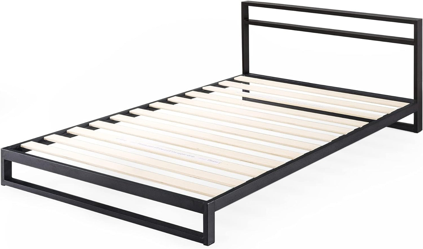 Trisha Metal Platforma Bed Frame with Headboard / Wood Slat Support / No Box Spring Needed / Easy Assembly, Twin