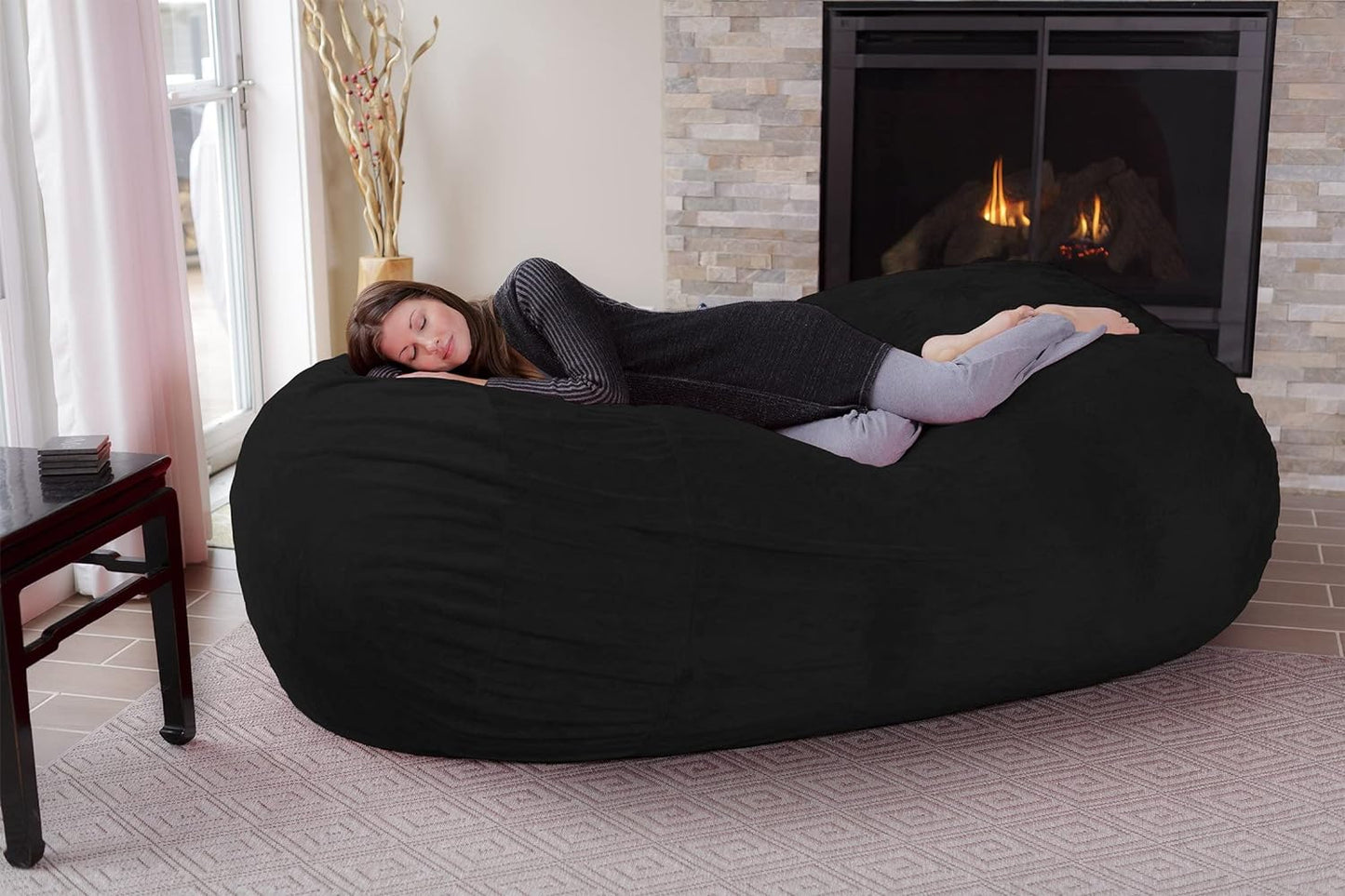 Memory Foam Bean Bag Lounger, 7.5-Feet, Black Furry