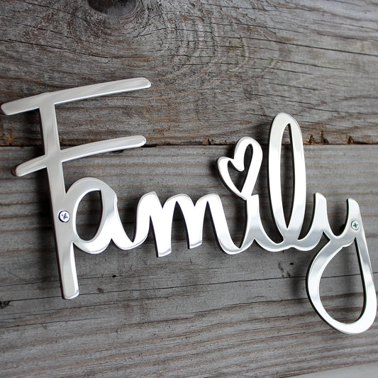 Polished Stainless Steel Family Sign for Home Decor Wall - 100% Rustproof - 9.45 X 6.9 Inches Silver Family Wall Decor for Living Room - Family Wall Art - Family Home Decor