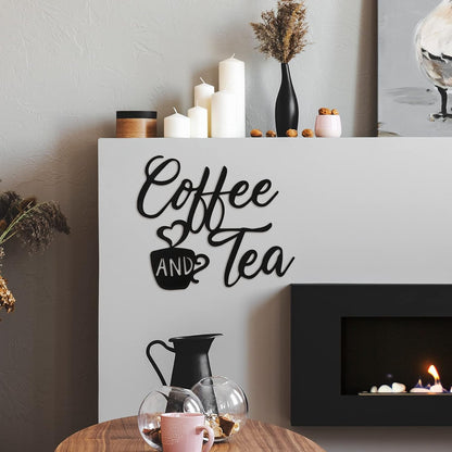 Coffee Sign Coffee and Tea Bar Sign Metal Hanging Wall Art Sign 12 X 10.2 Inch Black Coffee Cup Wall Decor Coffee Bar Letter Sign for Cafe Farmhouse Kitchen (Coffee Tea)