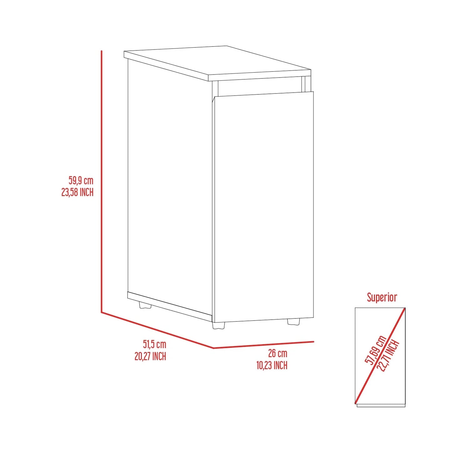 Bathroom Storage Cabinet Raplex, Liftable Top, One Drawer, White Finish