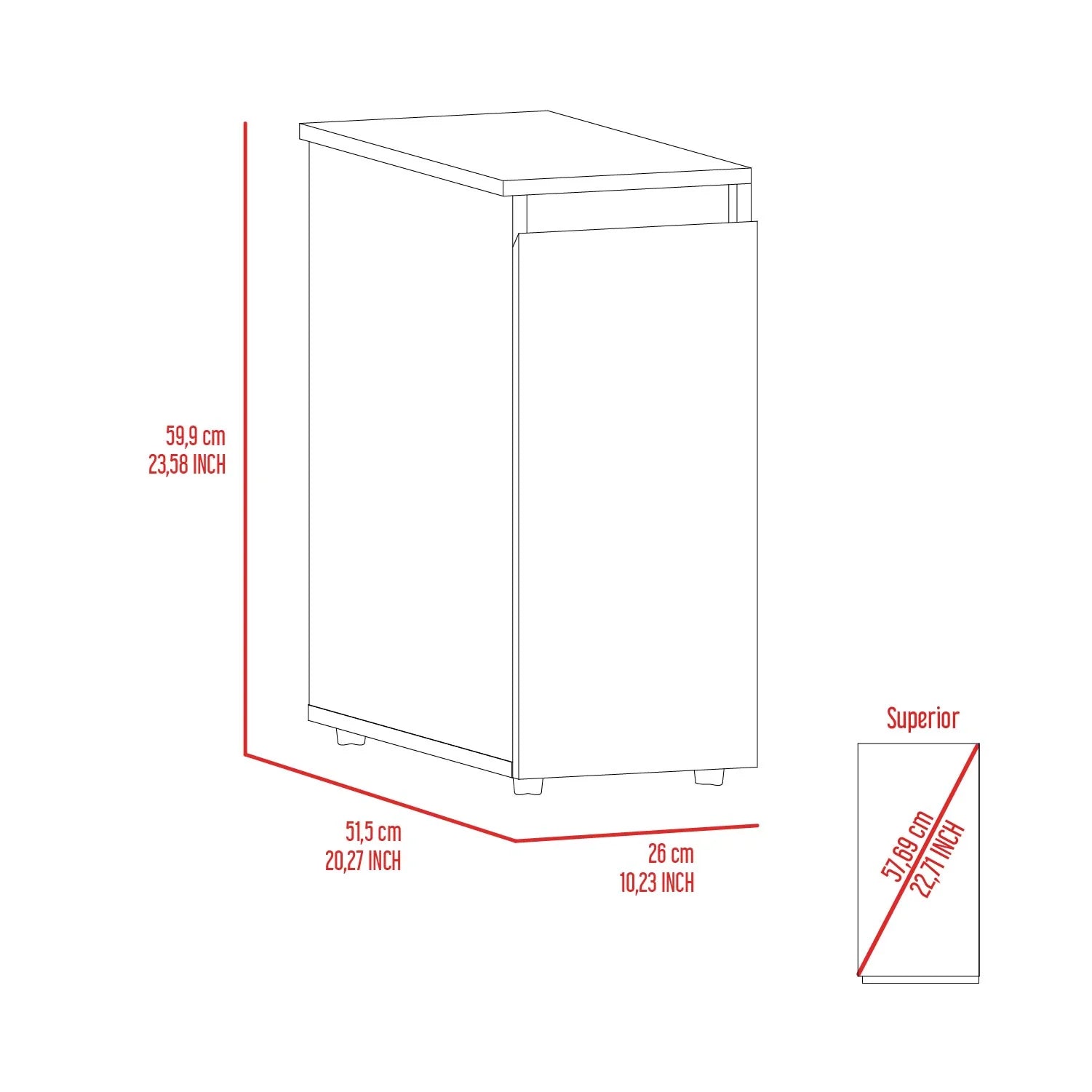 Bathroom Storage Cabinet Raplex, Liftable Top, One Drawer, White Finish