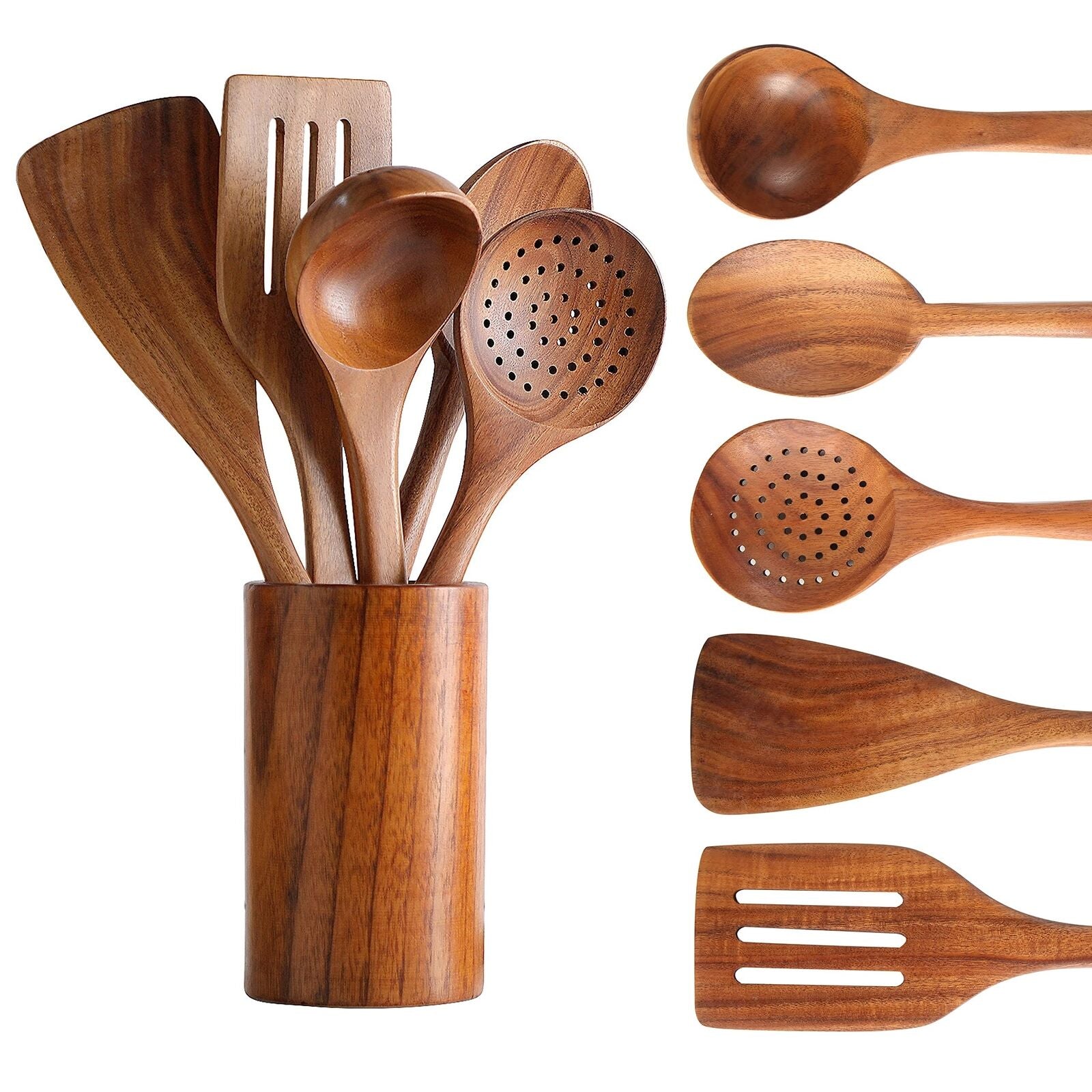 Wooden Spoons for Cooking, Tmkit Cooking Utensils Set of 6 Natural Teak Woode...