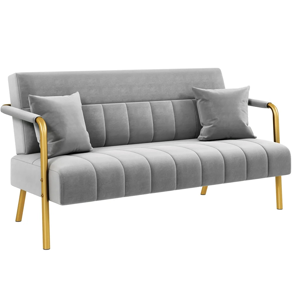 56.6'' W Modern Upholstered Sofa Couch with 2 Pillows,Light Gray