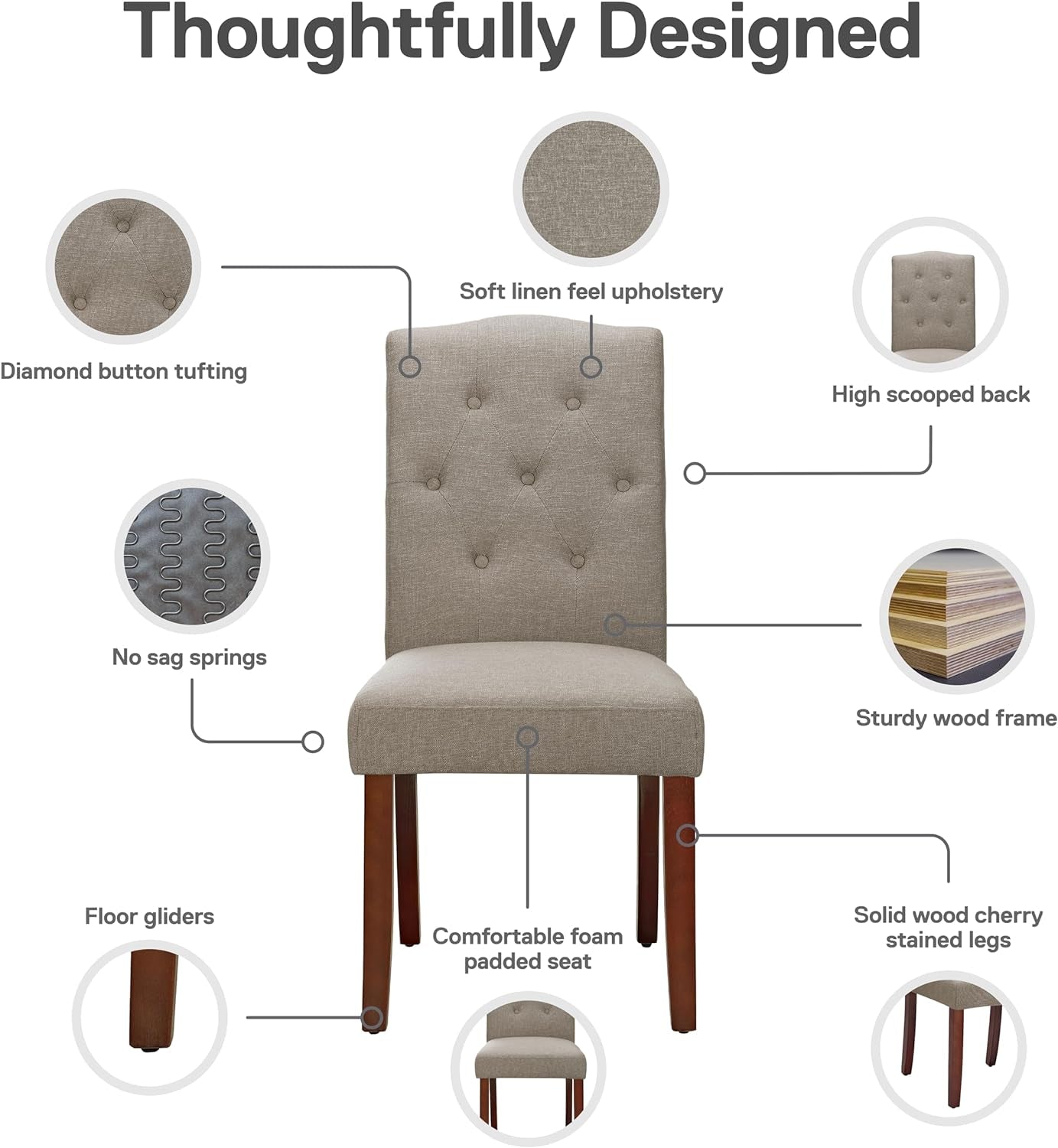 Dorel Claudio Tufted, Upholstered Living Room Furniture, Taupe Dining Chair