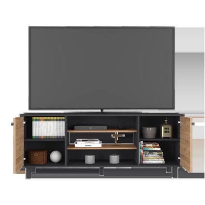 Tv Stand for Tv´S up 55" Washington, Four Shelves, Black Wengue / Pine Finish