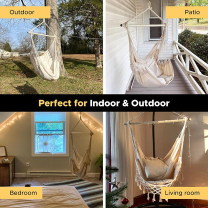 Hammock Chair Swing Indoor Hammock for Bedroom - Max 500 Lbs－Steel Spreader Bar with Anti-Slip Rings-Indoor&Outdoor