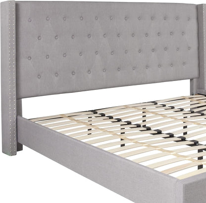 Riverdale King Size Tufted Upholstered Platform Bed in Light Gray Fabric