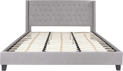 Riverdale King Size Tufted Upholstered Platform Bed in Light Gray Fabric