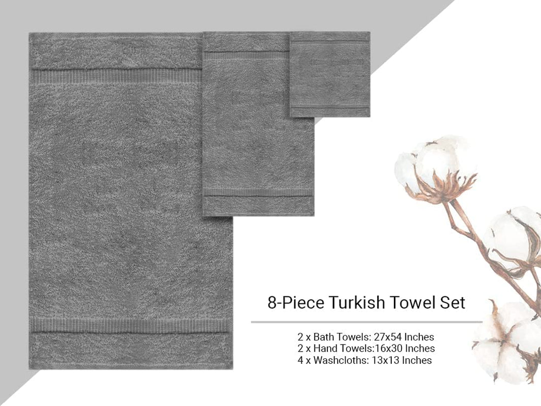 Premium Turkish Cotton Super Soft and Absorbent Towels (8-Piece Towel Set, Gray)