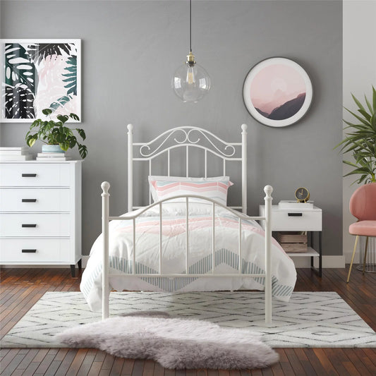 Metal Bed, Bedroom Furniture, Twin Size Frame, White