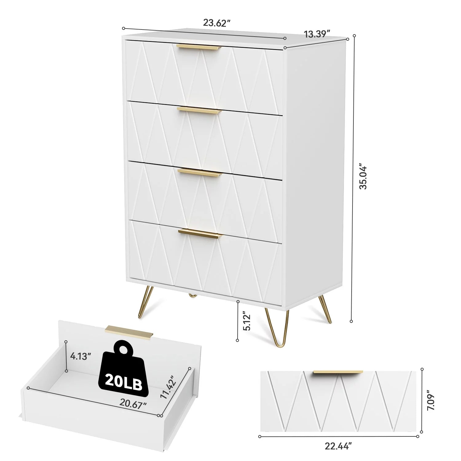 4 Drawer Dresser for Bedroom, Wood White Dresser with Wide Drawers and Metal Handles,Modern Dresser Chest for Bedroom,Living Room,Entryway