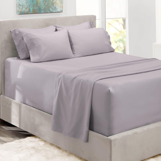 Extra Deep Pocket Sheets - Fits Mattress 18-24 Inches Deep - Extra Deep Pocket Full Size Sheets Sets - 6 Piece Full Size Sheets - Full Sheets Deep Pocket - Light Lavender Sheets