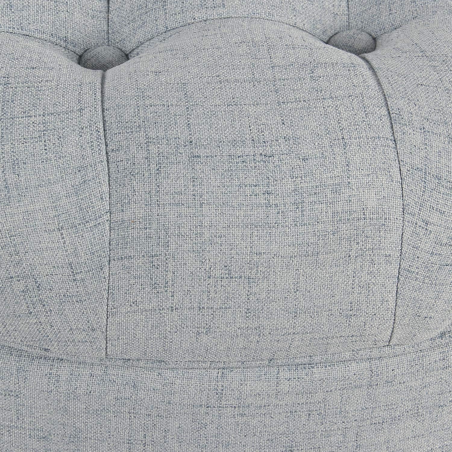 Home Decor | Large Button Tufted Woven round Storage Ottoman | Ottoman with Storage for Living Room & Bedroom (Light Blue)