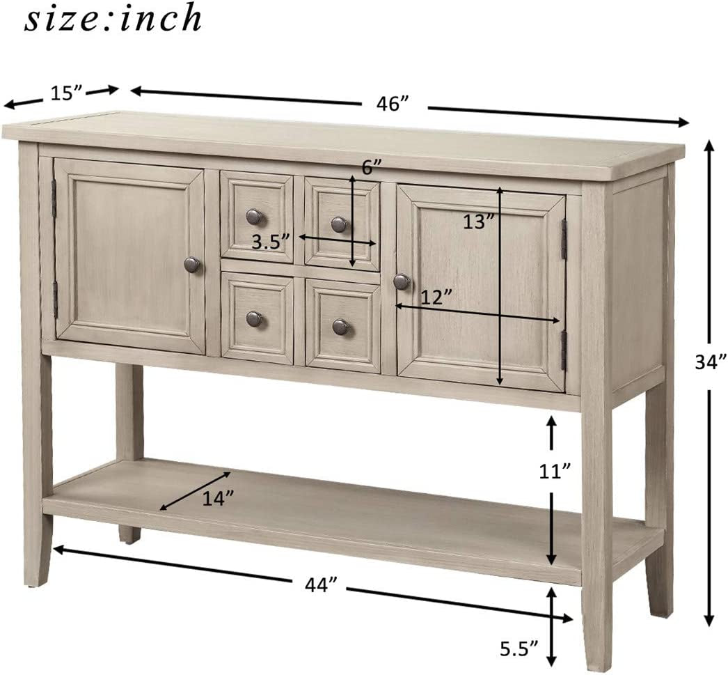 Console Table with Storage Drawers&Bottom Shelf Cambridge Series Buffet Sideboard Sofa Table Dining Room Entry Way End Table (Antique Gray)