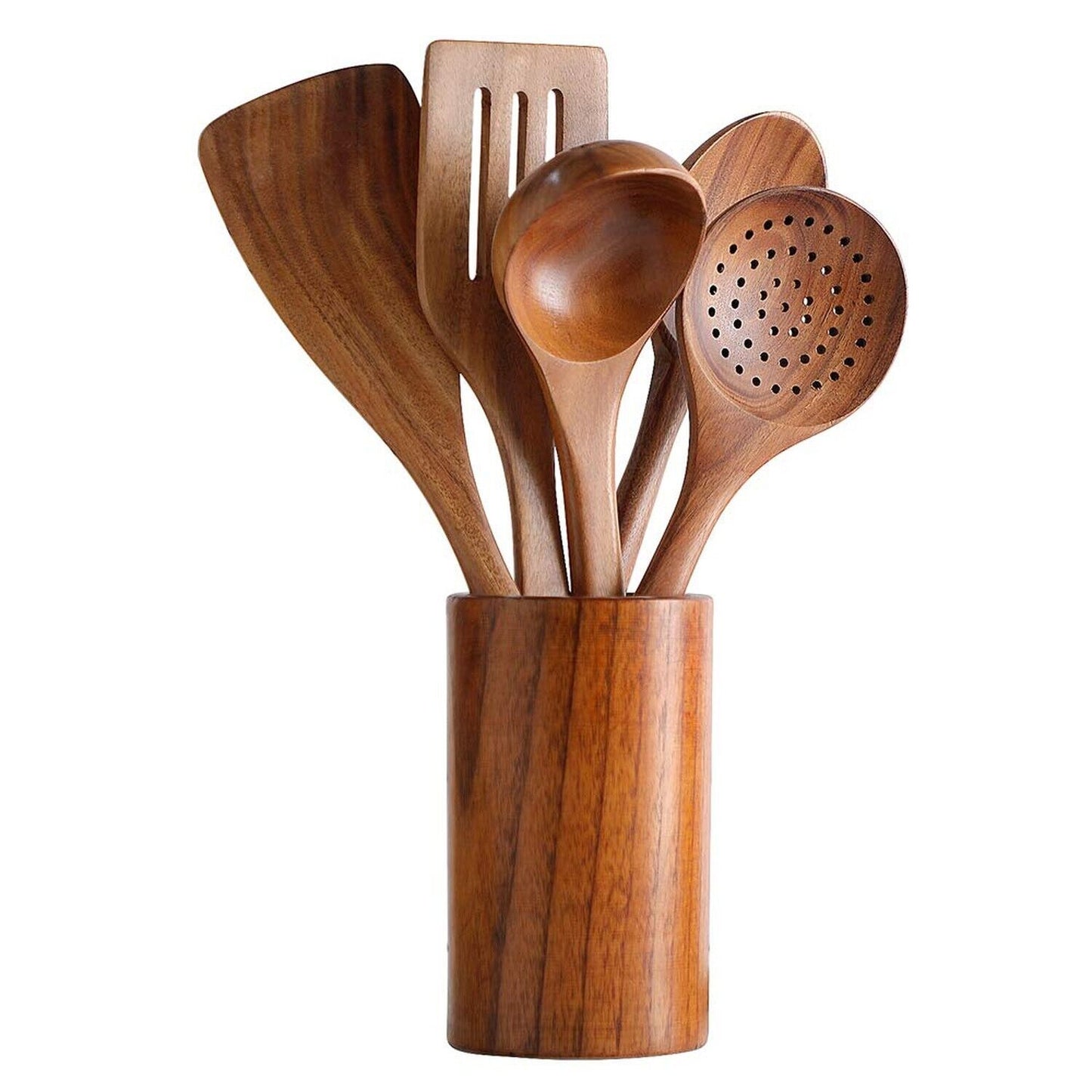 Wooden Spoons for Cooking, Tmkit Cooking Utensils Set of 6 Natural Teak Woode...