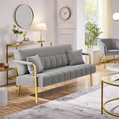 56.6'' W Modern Upholstered Sofa Couch with 2 Pillows,Light Gray